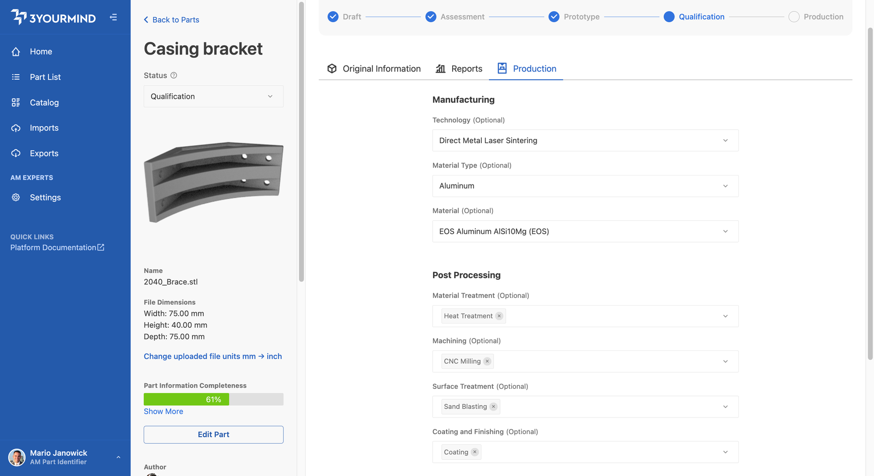 Pictured: Expert users can now access a new AM part configuration form ...