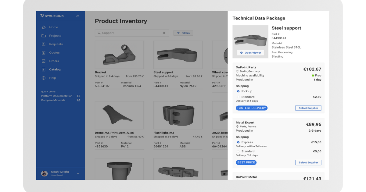 Order parts from inhouse production capabilities or via approved