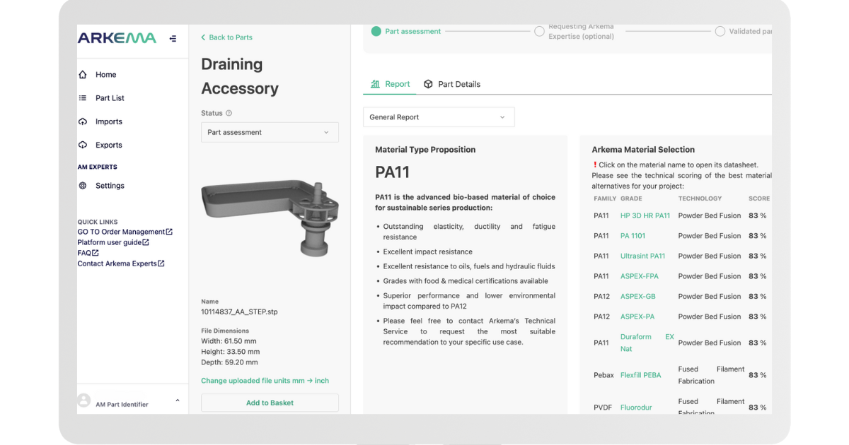 Together with Arkema, the Easy3D platform suggests the best materials