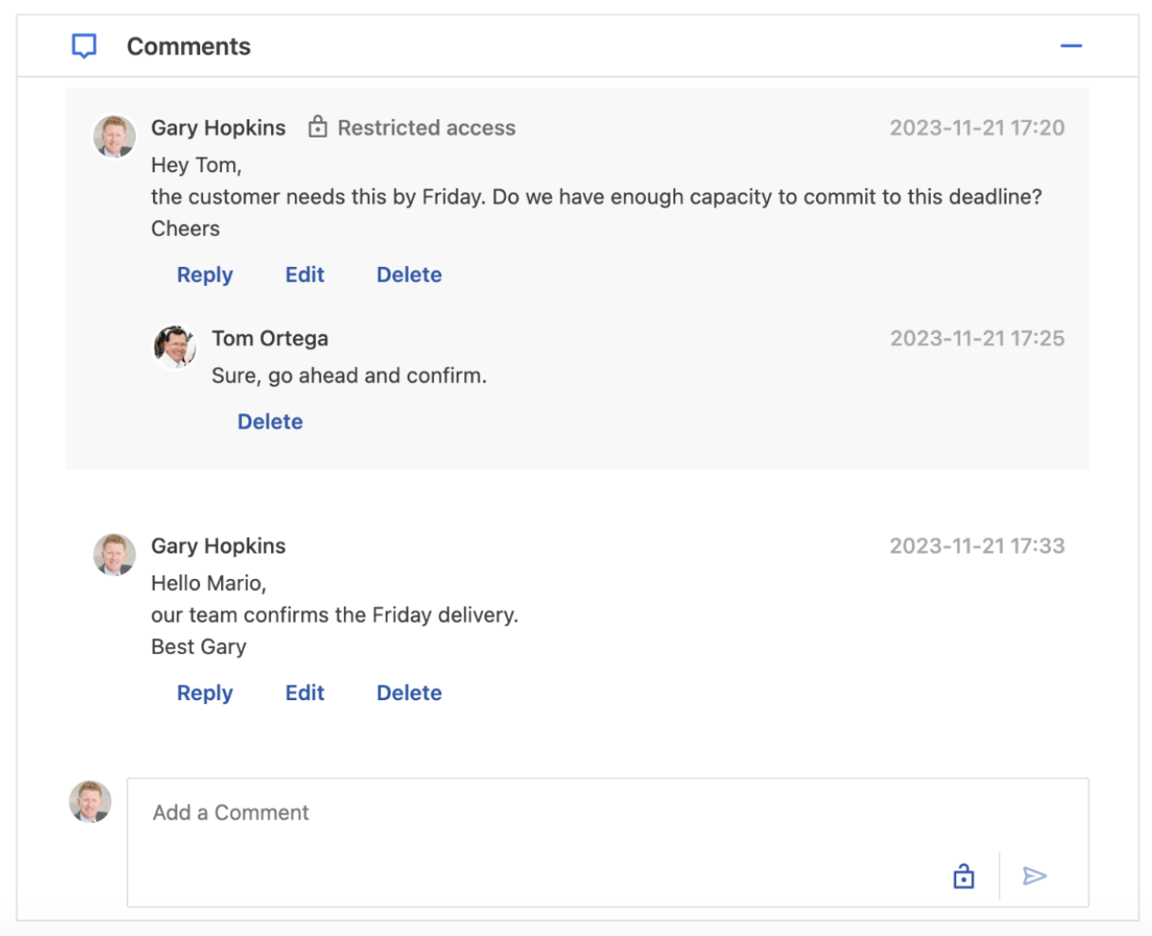 In-app communication with internal and shared comments - 23.12 newsletter