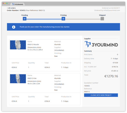 Online 3D Project Ordering Module from 3YOURMIND