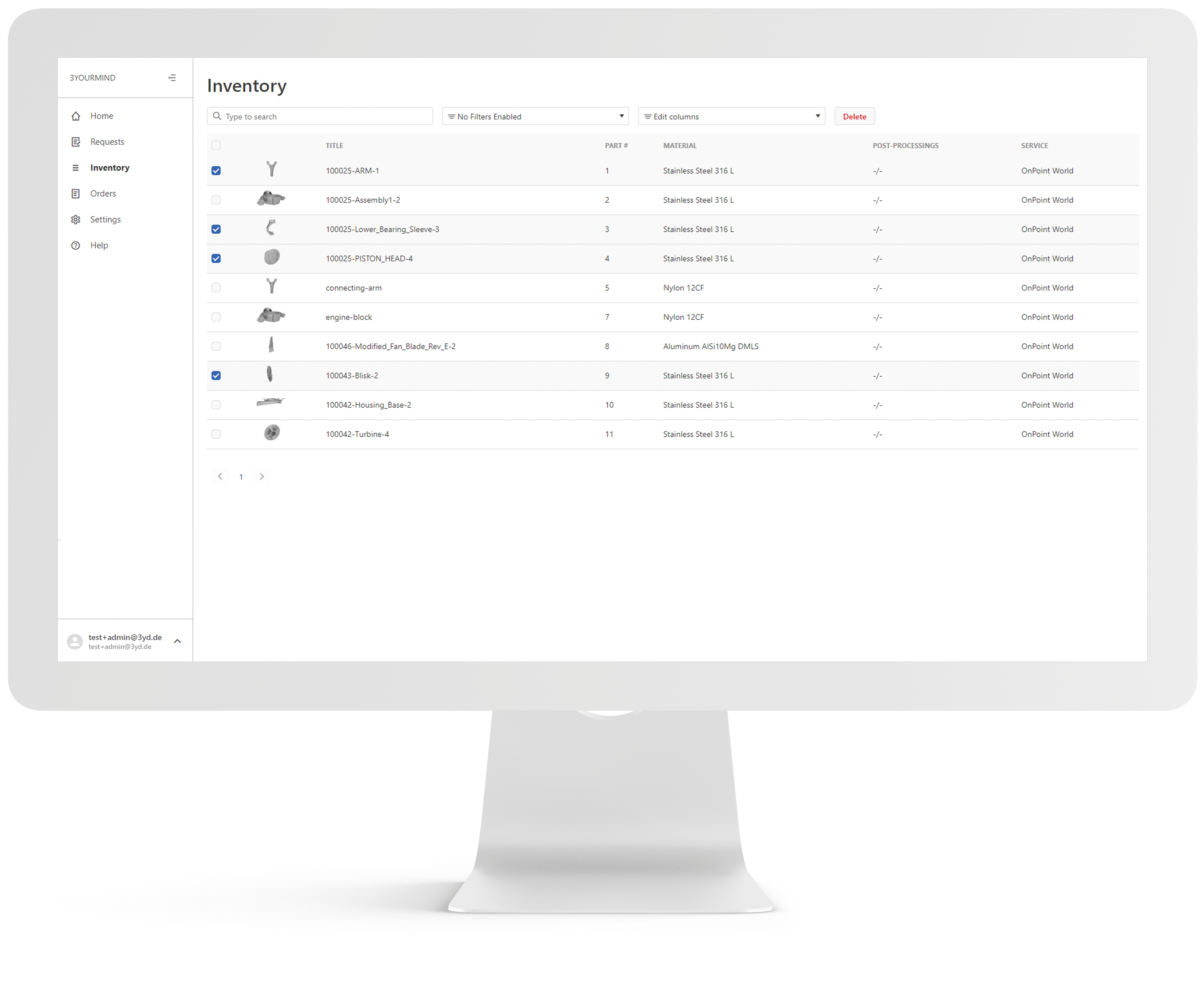 3YOURMIND Digital Inventory with selected assemblies